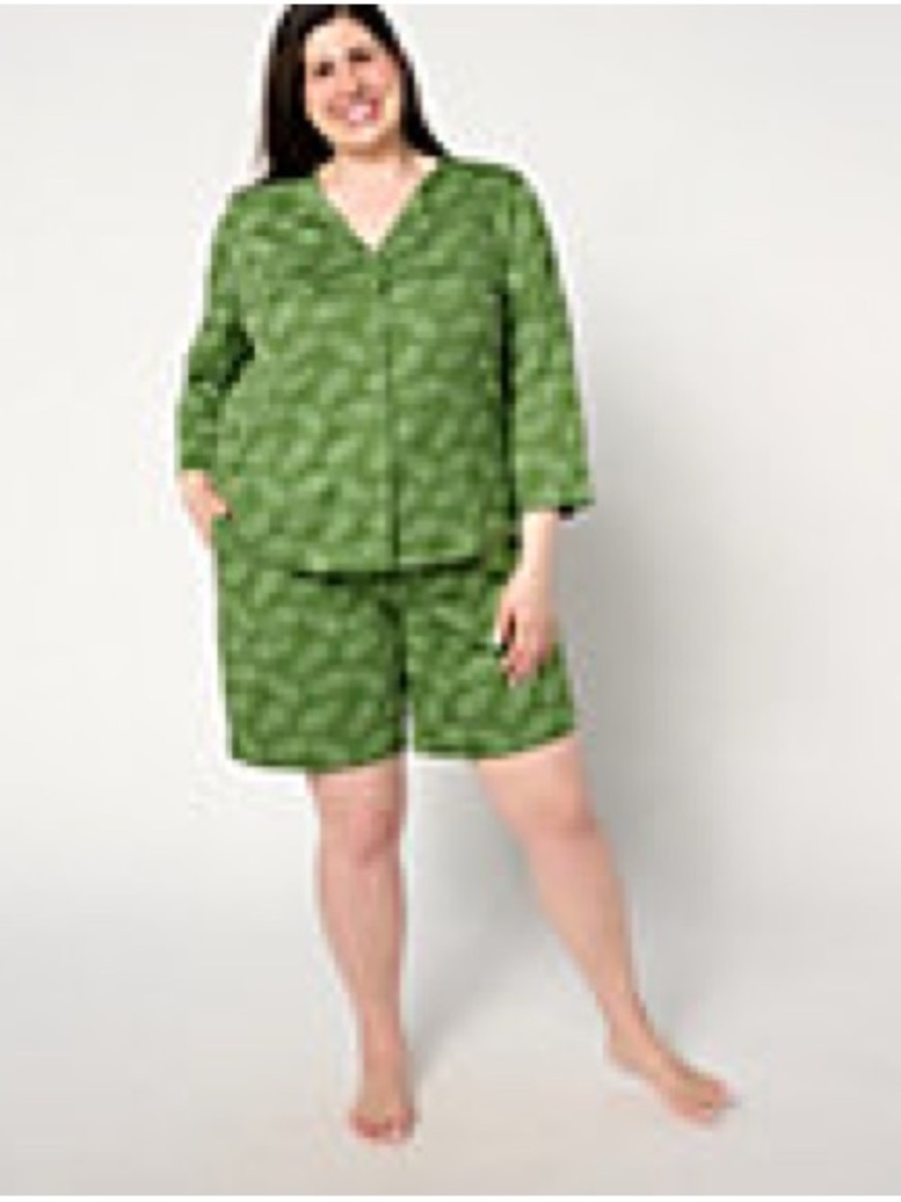 Muk Luks Green Leaf-Print Two-Piece Pajama Set